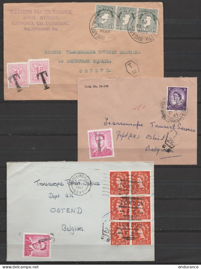 Lot De 12 Lettres De Grande-Bretagne Et Irlande Pour Et Taxées à OSTENDE - Entre 1964 Et 1967 - Covers & Documents