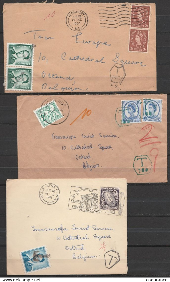 Lot De 12 Lettres De Grande-Bretagne Et Irlande Pour Et Taxées à OSTENDE - Entre 1964 Et 1967 - Covers & Documents