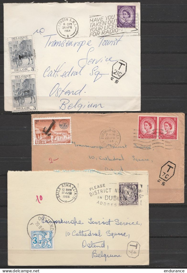 Lot De 12 Lettres De Grande-Bretagne Et Irlande Pour Et Taxées à OSTENDE - Entre 1964 Et 1967 - Briefe U. Dokumente