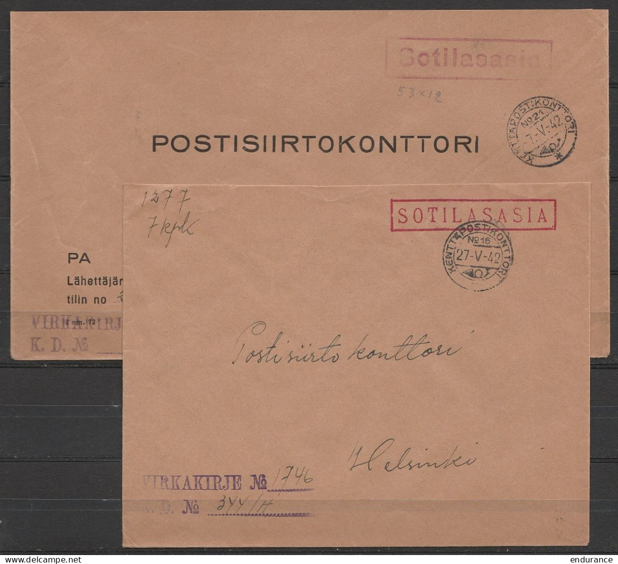 Finlande - 5 Lettres Poste Militaire - Postisiirtokonttori Bureaux De Campagne - 1942 (Feldpost) - Militares