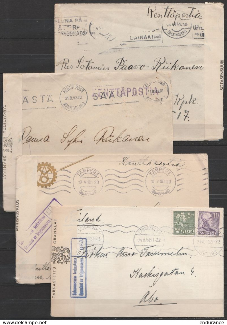 Finlande - Lot De 10 Lettres "kenttäpostia" (courrier Militaire) + Bandes Censure Militaire 1940-43 (Helsingfors, Tamper - Militärmarken
