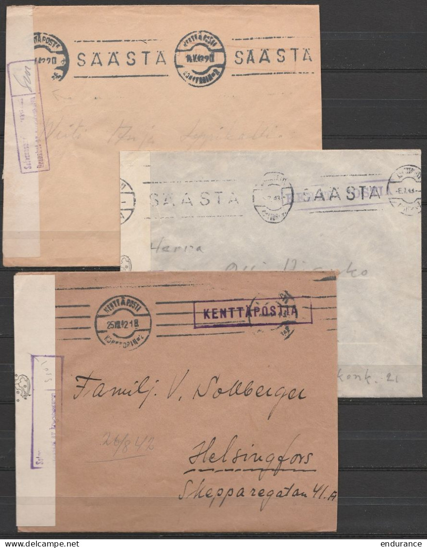 Finlande - Lot De 10 Lettres "kenttäpostia" (courrier Militaire) + Bandes Censure Militaire 1940-43 (Helsingfors, Tamper - Military / Militaires / Militair