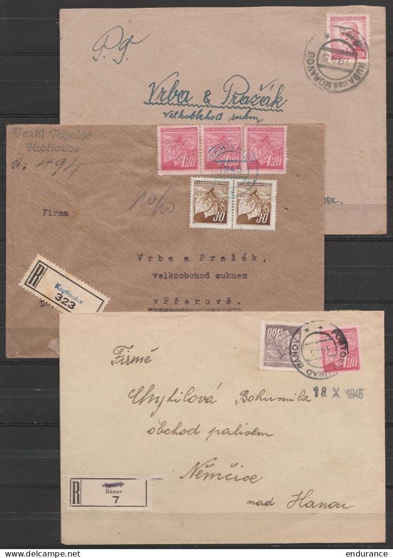 Tchécoslovaquie - Lot 13 Lettres (la Plupart Recommandées) 1945 Pour Bruntal, Brno, Prerov, Němčice, … - Storia Postale