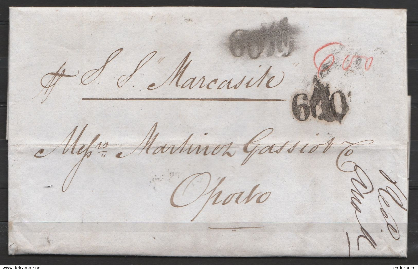 L. Datée 13 Décembre 1876 De LONDRES Pour PORTO Par Bateau S/S MARCASITE - Port "600" Au Tampon Et Man. - Postmark Collection