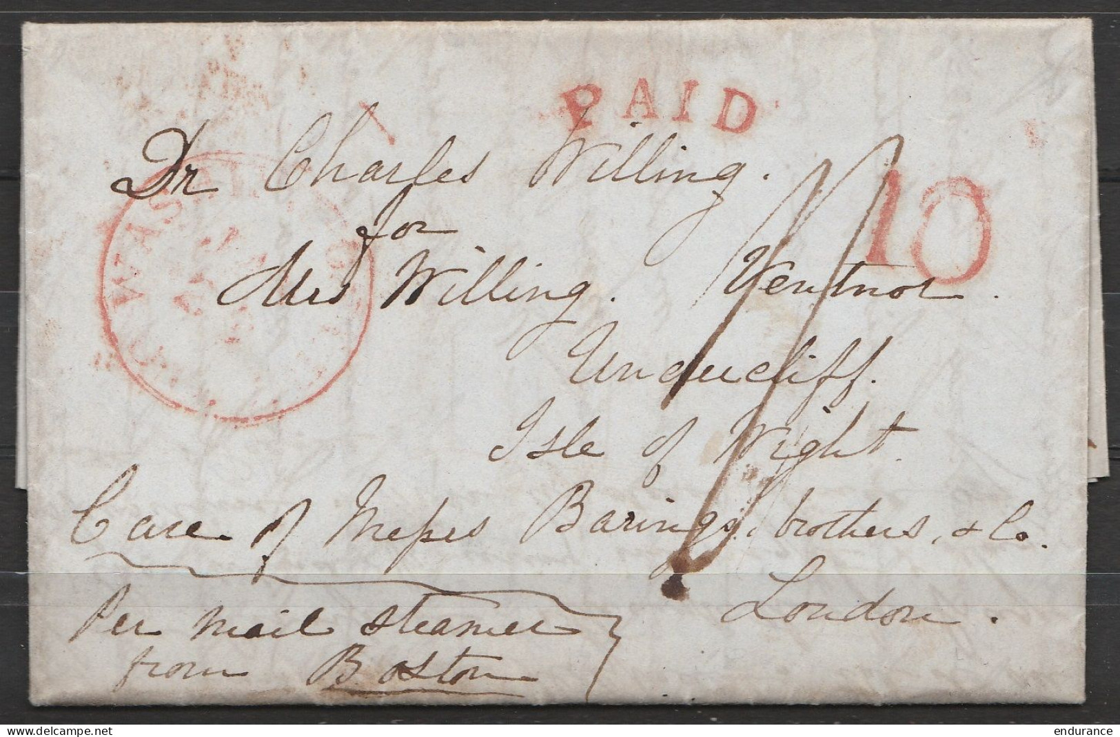 USA - L. Datée 18 Janvier 1847 Càd WASHINGTON /JAN 29 Pour Isle Of WIGHT Via LONDON - Par Mail Steamer From Boston - Gri - Lettres & Documents