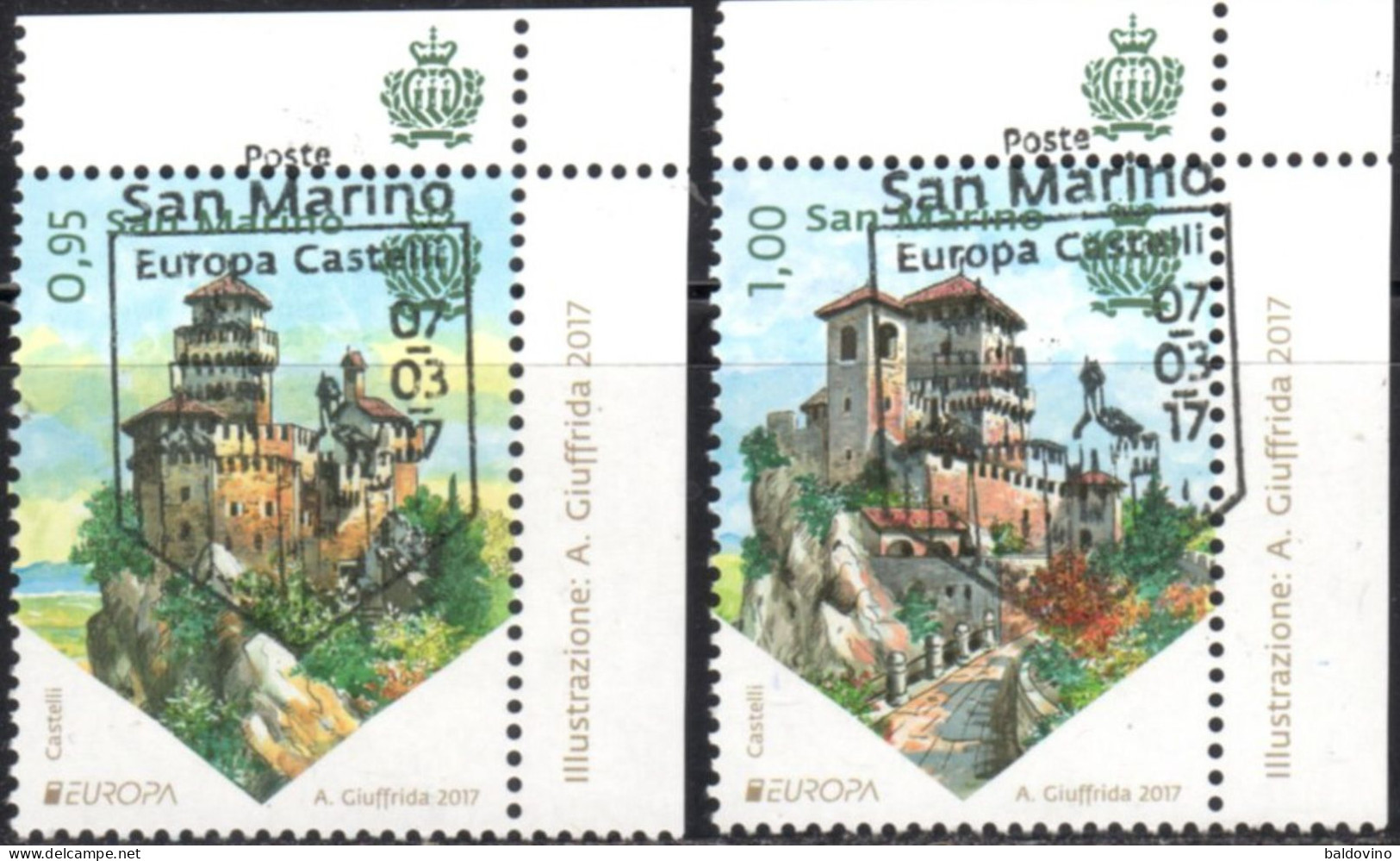 S. Marino 2017 Lotto 9 Valori Annullo 1° Giorno - Used Stamps