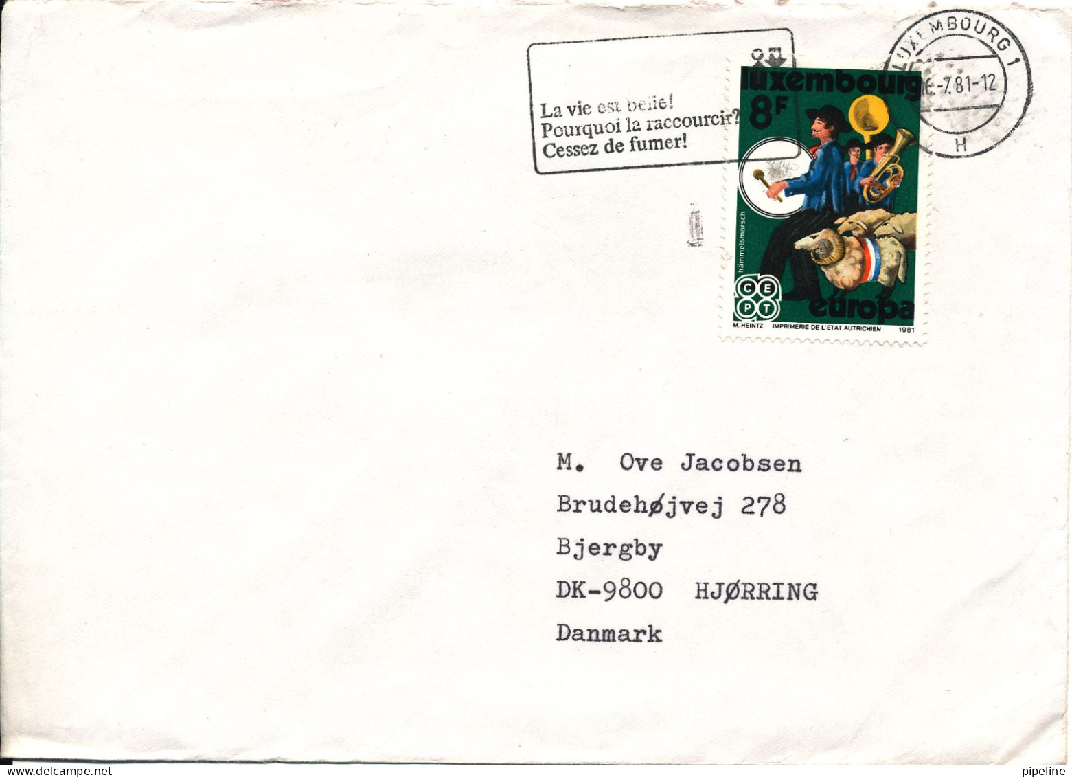 Luxembourg Cover Sent To Denmark 16-7-1981 Single Franked - Cartas & Documentos