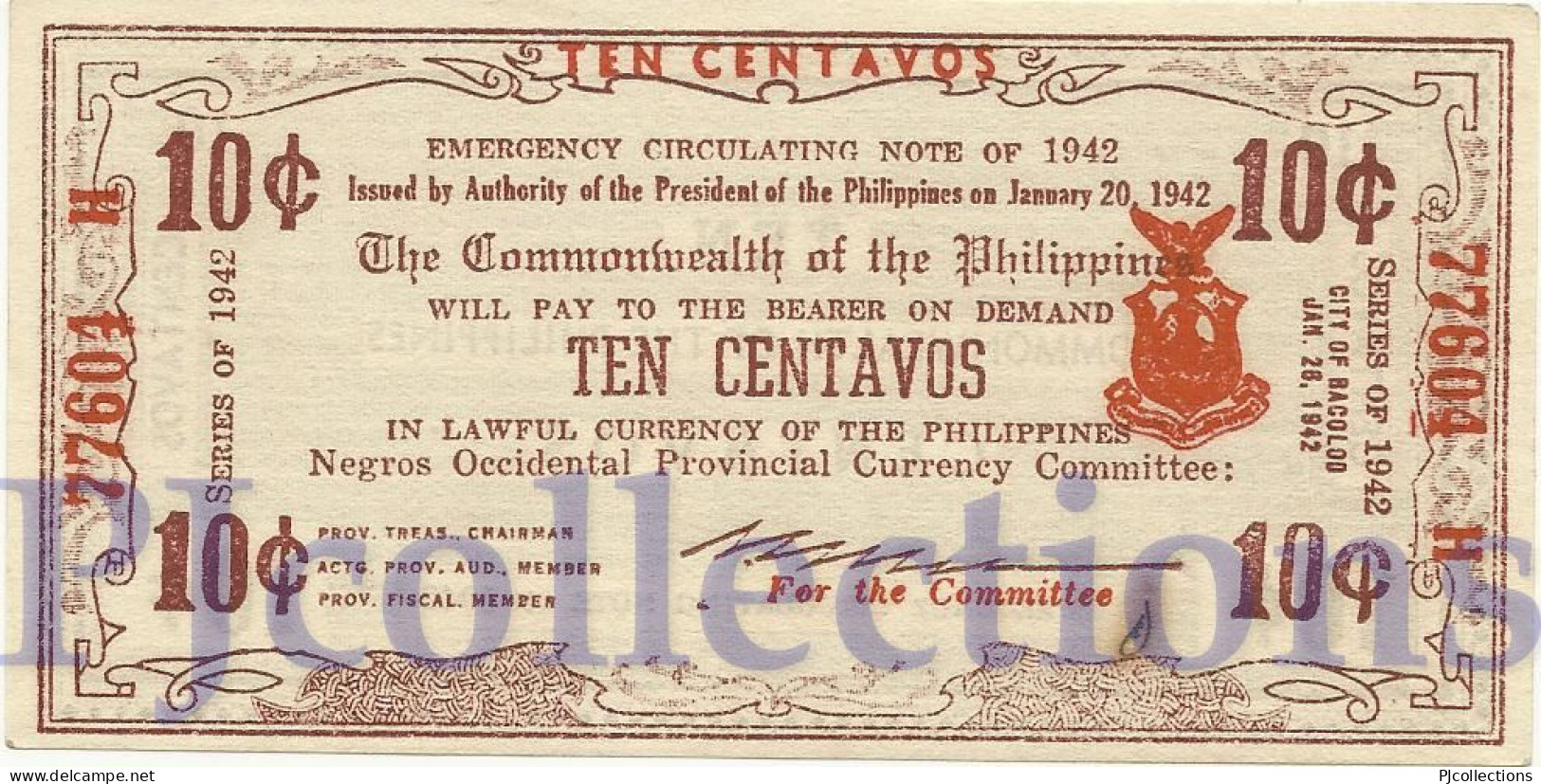 PHILIPPINES 10 CENTAVOS 1942 PICK S643a AUNC EMERGENCY NOTE - Philippines