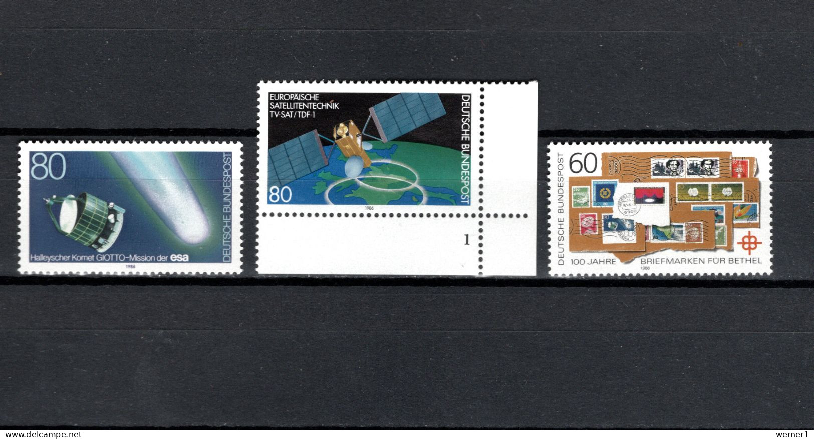 Germany 1986/1988 Space, Halley's Comet, Satellite, Bethel 3 Stamps MNH - Europa