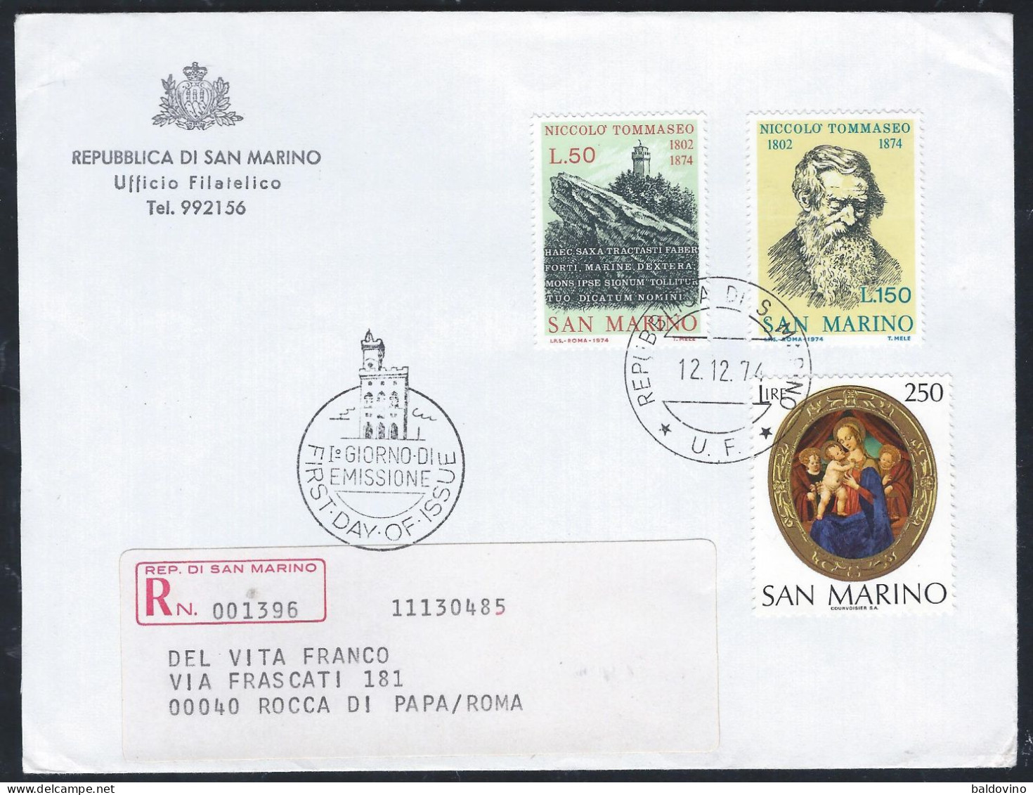 S. Marino 1974 1 Busta FDC Serie Complete 3 Valori. - FDC