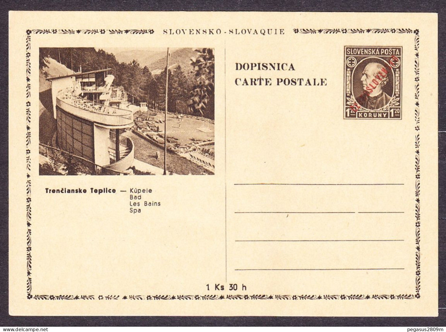 CZECHOSLOVAKIA 1945, Unused Stationery. OVERPRINT ON SLOVAK WWII STATIONERY - TRENCIANSKE TEPLICE. - Ansichtskarten