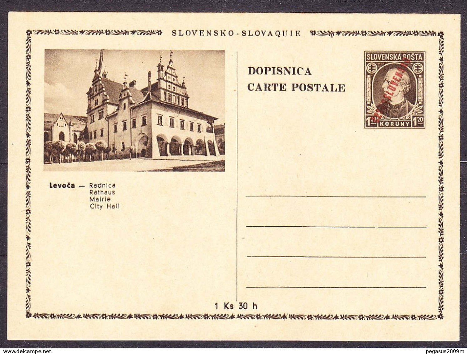 CZECHOSLOVAKIA 1945, Unused Stationery. OVERPRINT ON SLOVAK WWII STATIONERY - LEVOCA. - Ansichtskarten