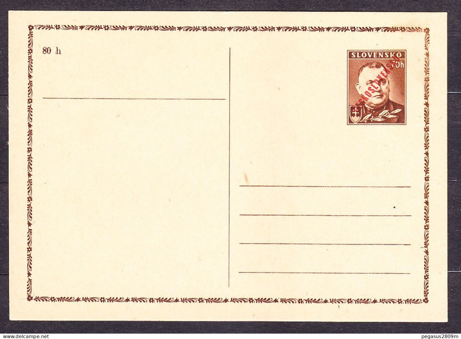 CZECHOSLOVAKIA 1945, Unused Stationery. OVERPRINT ON SLOVAK WWII STATIONERY - TISO. - Postales