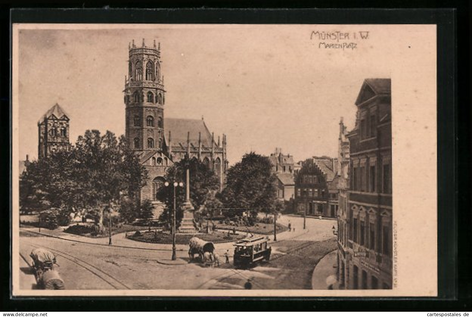 AK Münster I. W., Der Marienplatz Mit Strassenbahn  - Tramways