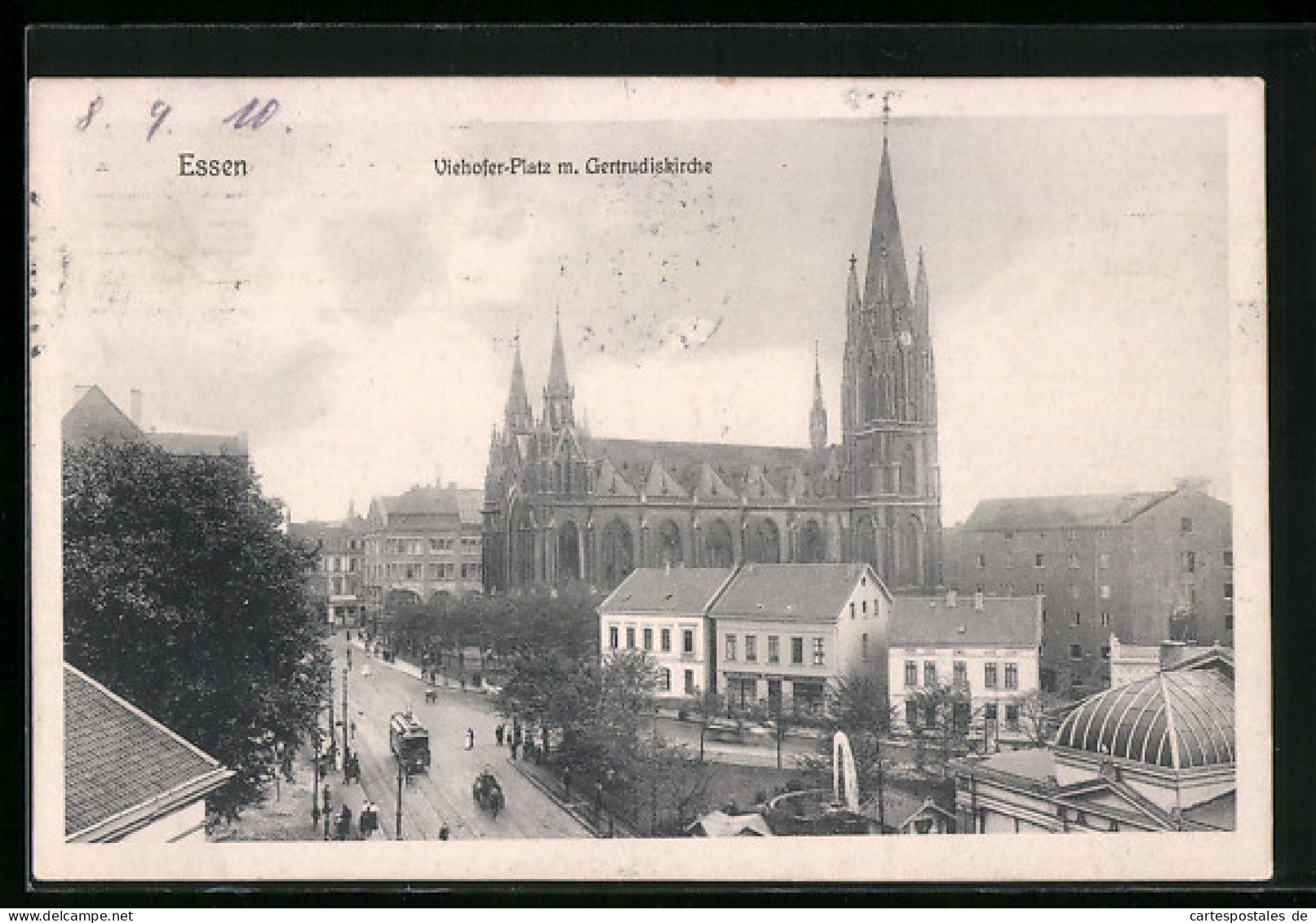 AK Essen, Viehofer-Platz Mit Gertrudiskirche Und Strassenbahn  - Tramways