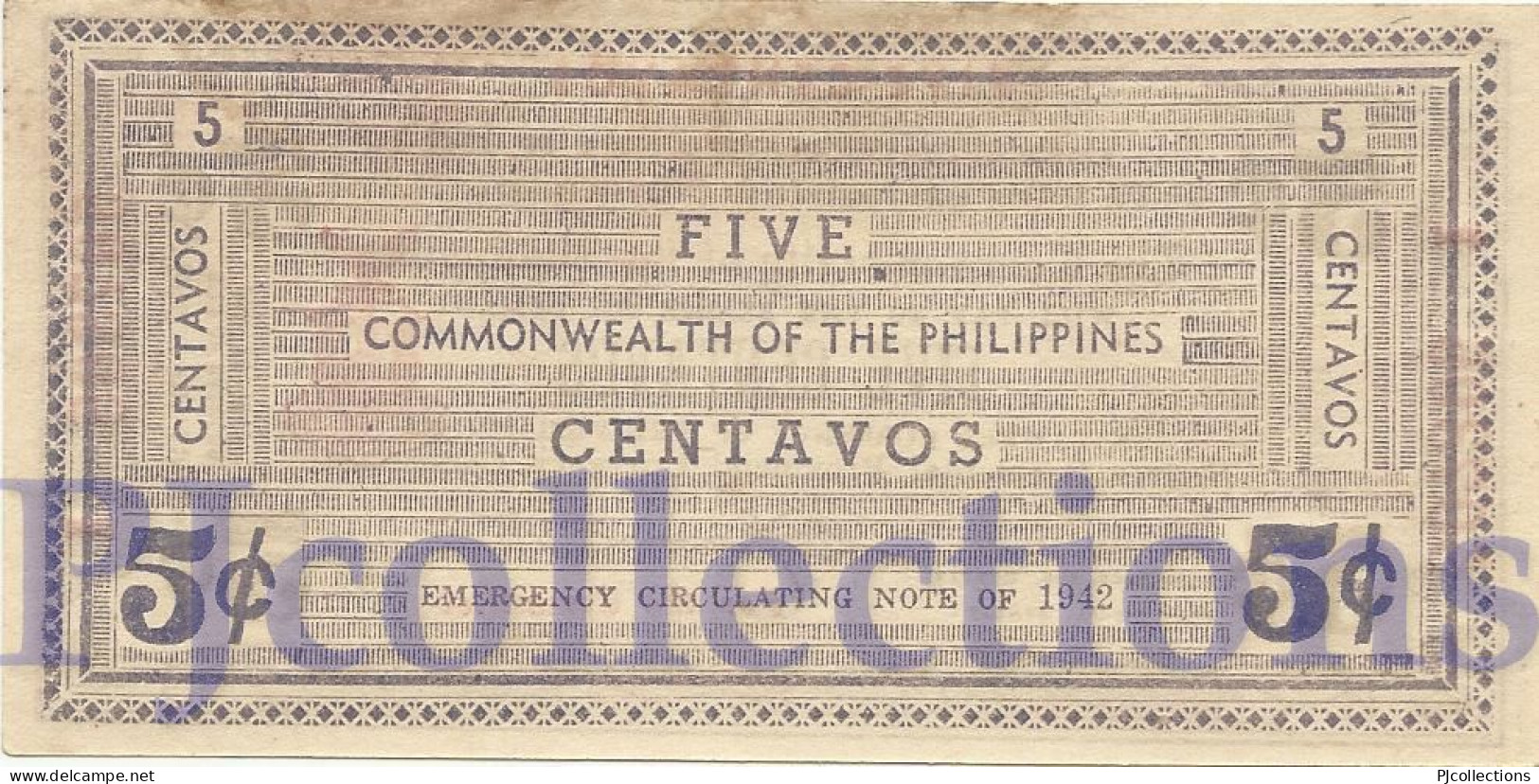 PHILIPPINES 5 CENTAVOS 1942 PICK S641 UNC EMERGENCY BANKNOTE - Philippines