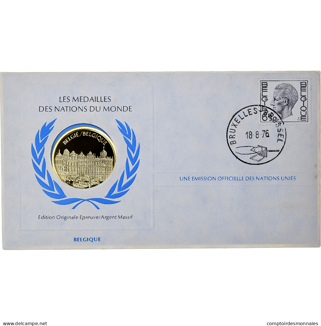 Belgique, Medal + Stamp, United Nations, 1976, Argent, BE, FDC - Otros & Sin Clasificación