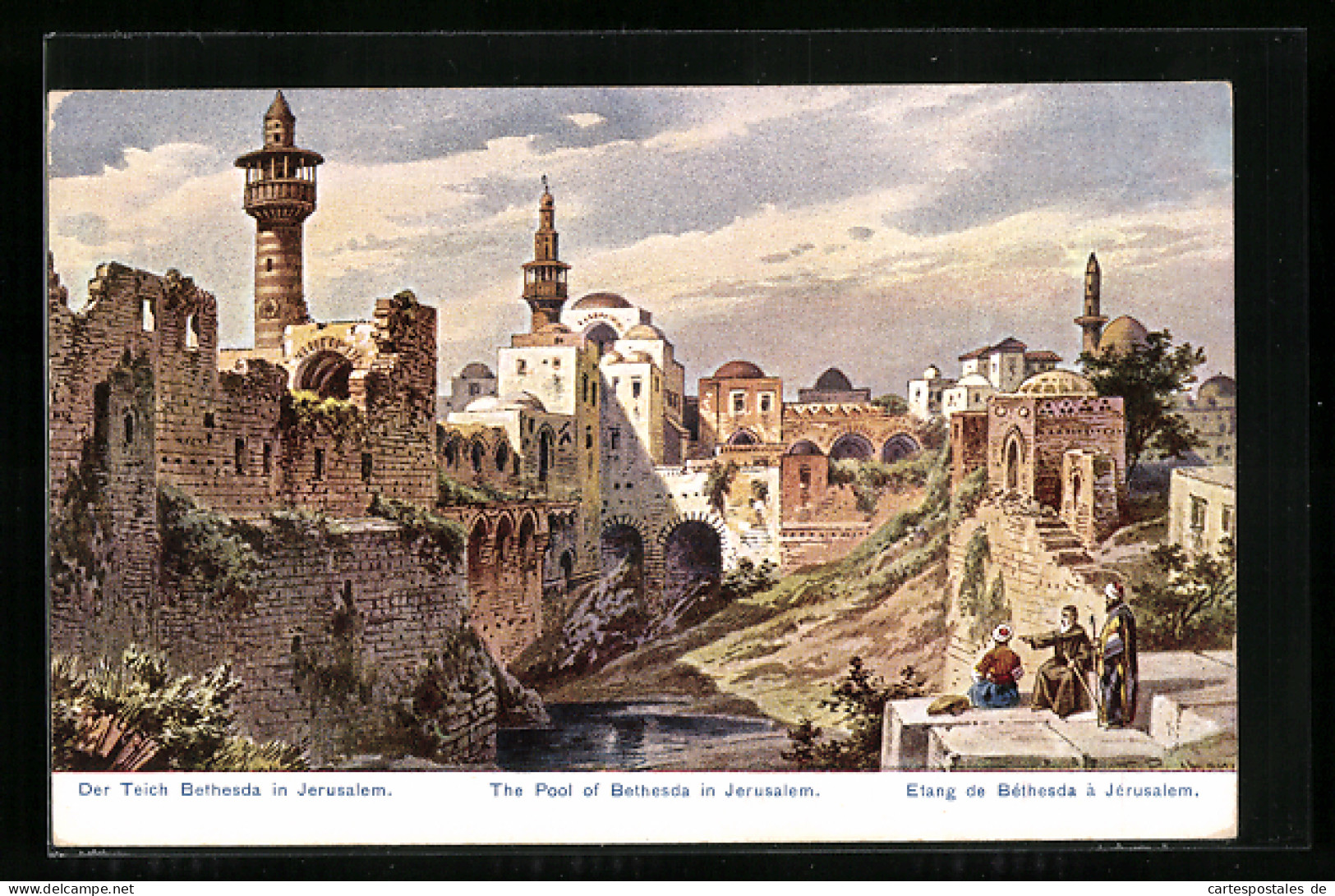 Künstler-AK Friedrich Perlberg: Jerusalem, Blick Zum Teich Bethesda  - Perlberg, F.