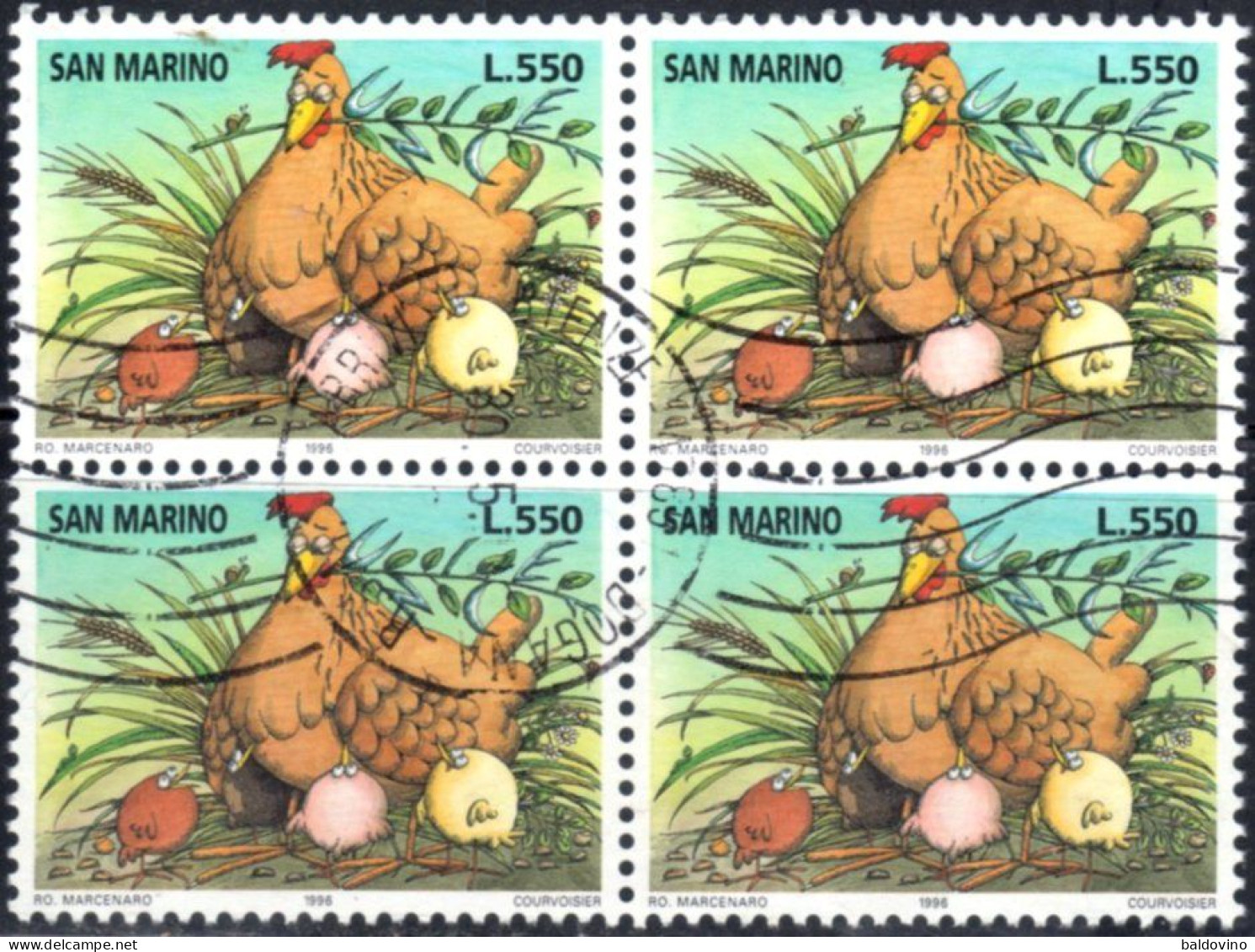 S. Marino 1996 UNESCO 500 £. - UNICEF 550£ Quartine Usate - Blokken & Velletjes