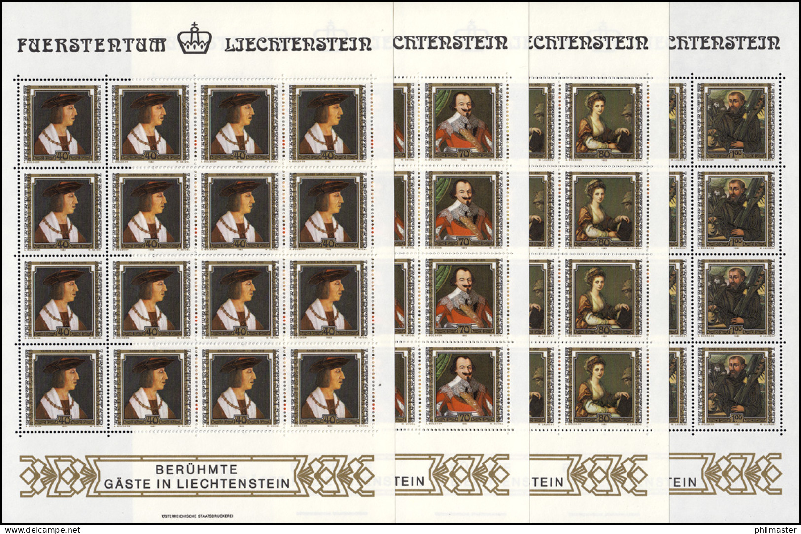 809-812 Gemälde Berühmter Gäste In Liechtenstein 1982, Kleinbogen-Satz ** - Ungebraucht
