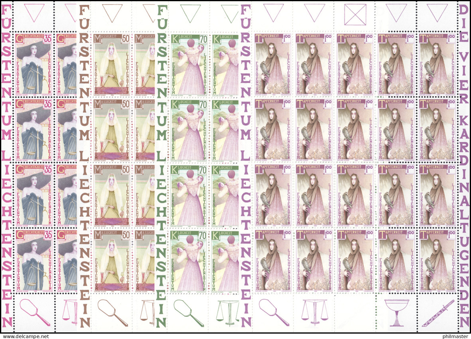 871-874 Die Vier Kardinalstugenden 1985, 4 Werte, Kleinbogen-Satz **  - Ungebraucht