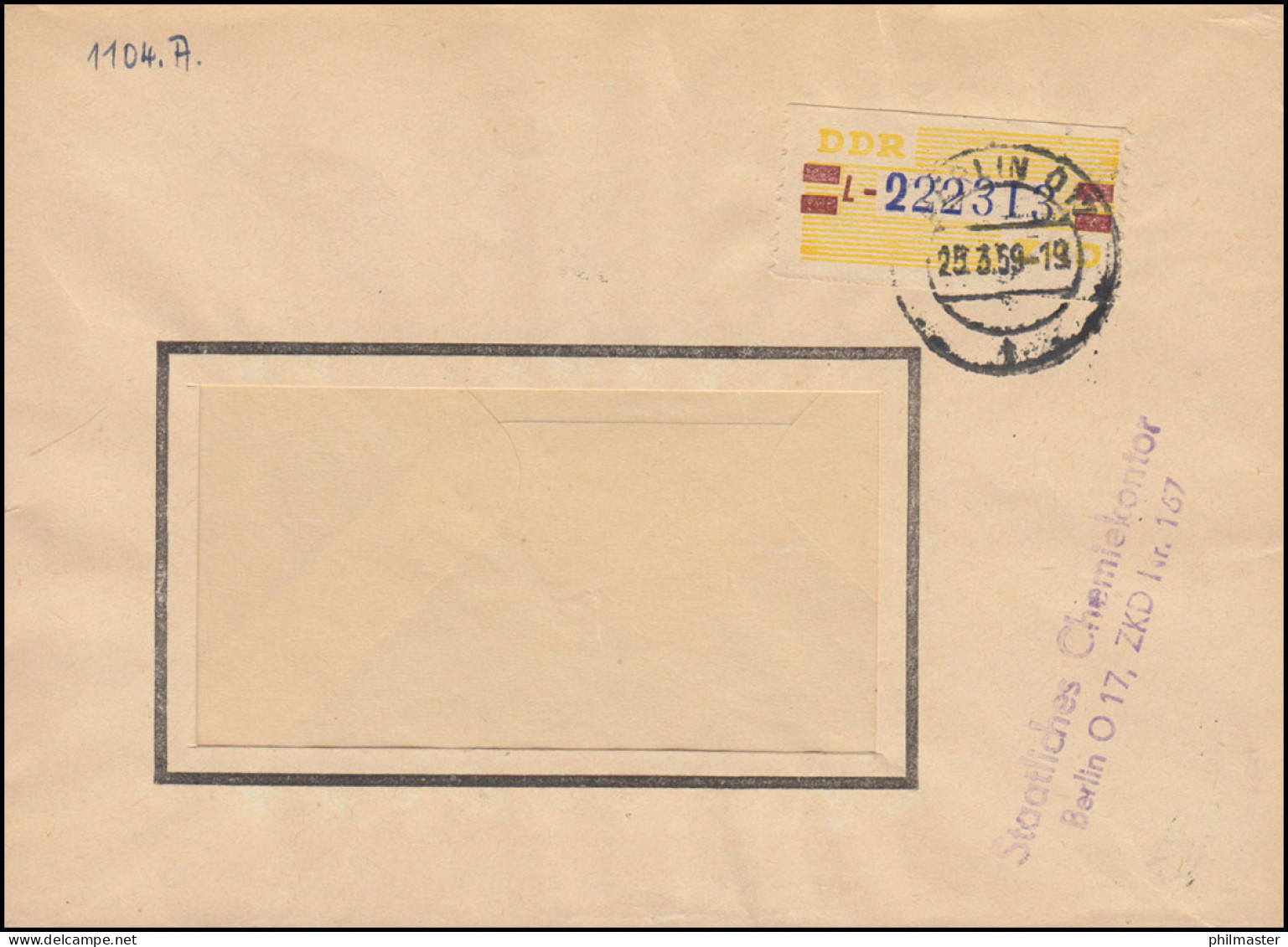 25-L Dienst-B Billett Mit Kleiner Nummer 222313 Brief Chemiekontor BERLIN 1959 - Covers & Documents