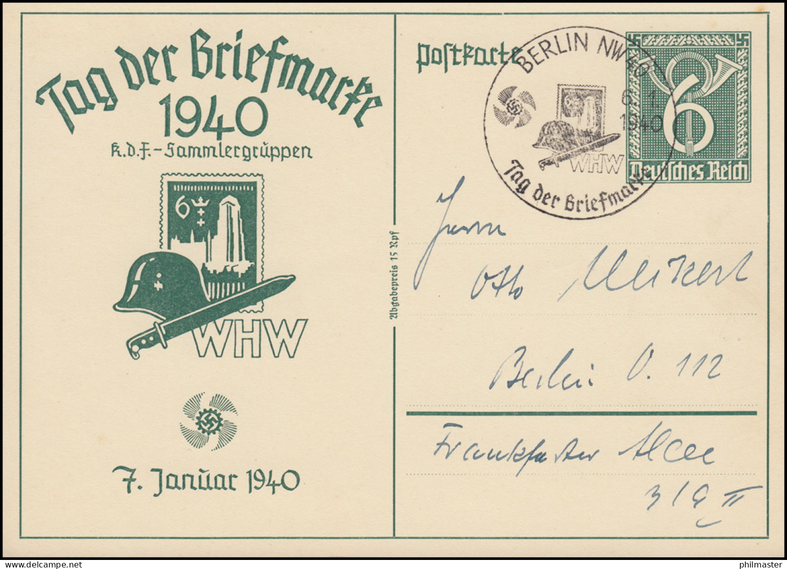 P 288 Tag Der Briefmarke WHW Passender SSt BERLIN NW 40 - 6.1.1940 Ortspostkarte - Stamp's Day