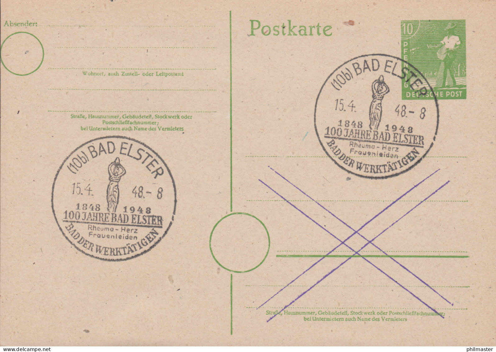 SSt BAD ELSTER 100 Jahre Bad Elster 15.4.1948 Auf Postkarte P 961 - Usati