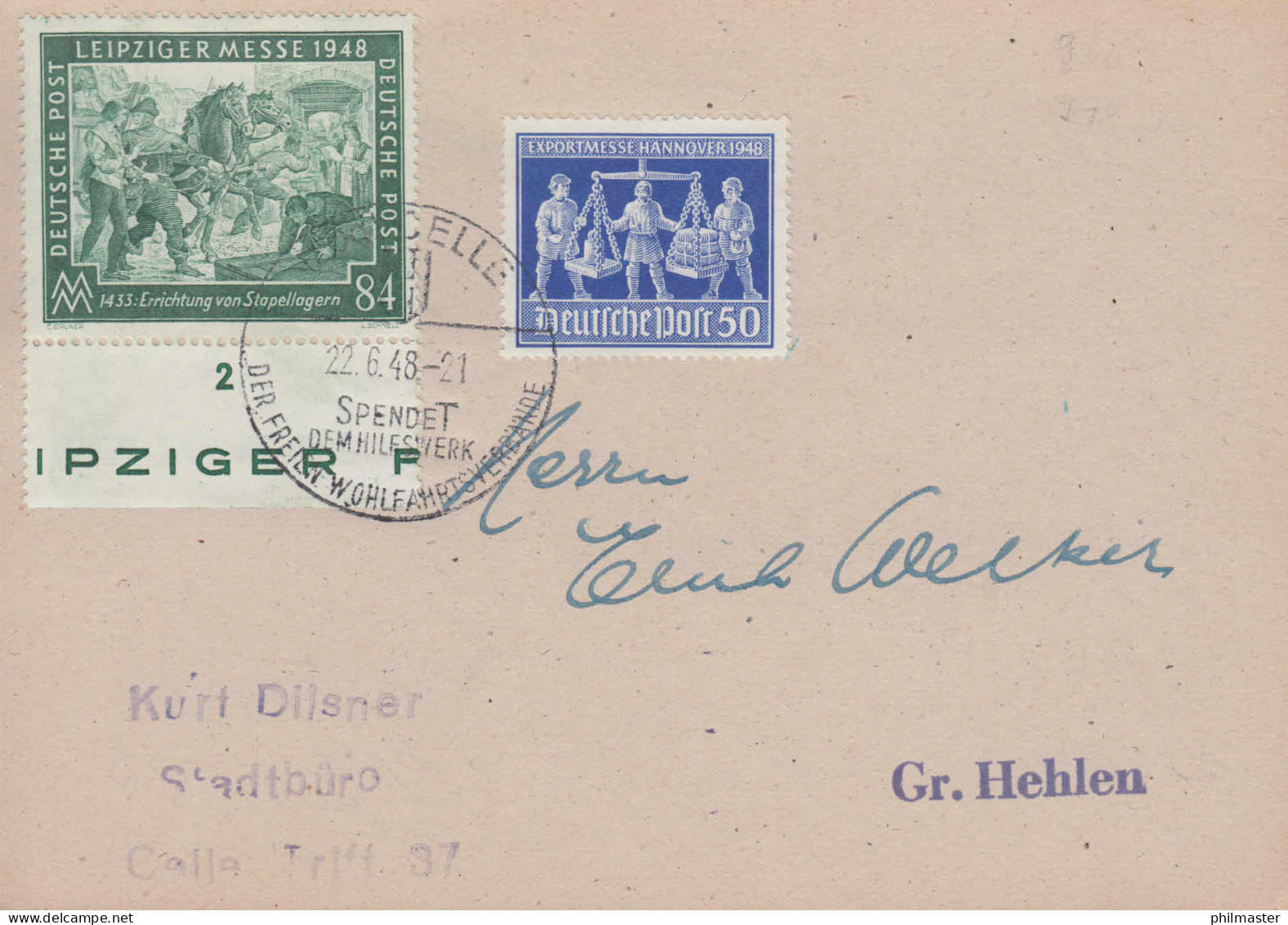 Währungsreform Zehnfachfrankatur 968+970 Auf Fern-Postkarte SSt CELLE 22.6.1948 - Used