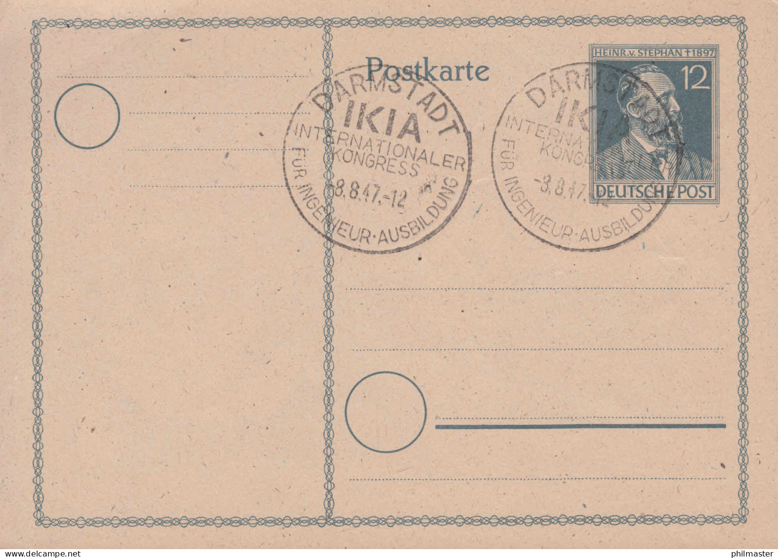 SSt DARMSTADT IKIA Ingenieur-Ausbildung 8.8.1947 Auf Postkarte P 965 Stephan - Gebraucht