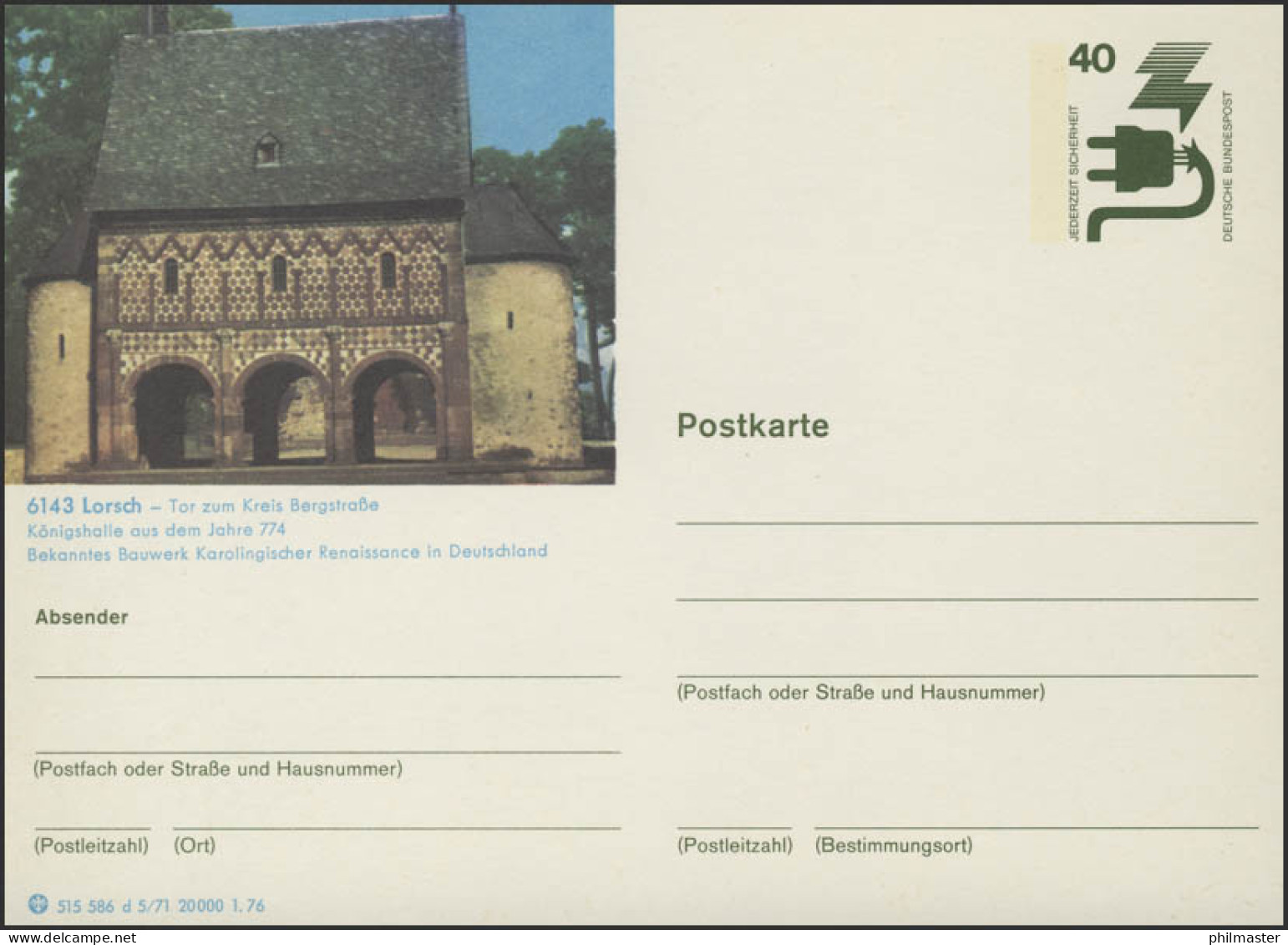 P120-d5/071 6143 Lorsch, Königshalle, ** - Cartes Postales Illustrées - Neuves