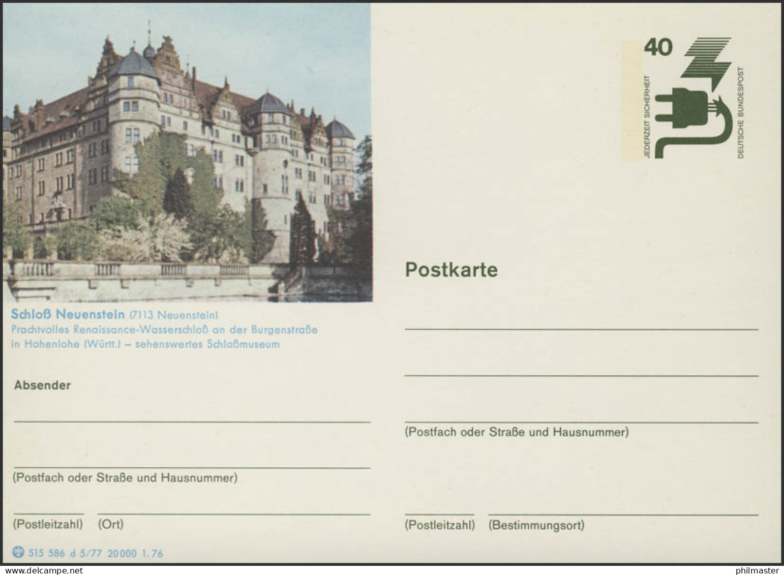 P120-d5/077 7113 Schloß Neuenstein, Schloßmuseum, ** - Illustrated Postcards - Mint