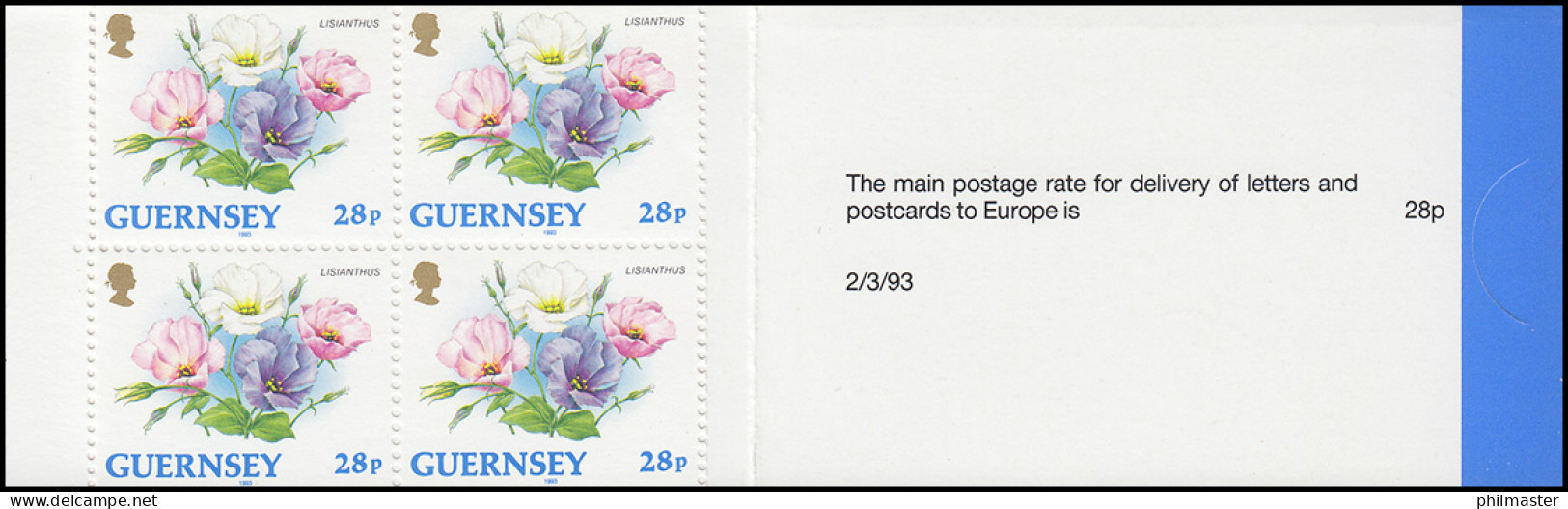 Guernsey Markenheftchen 0-9 Blumen - Lisianthus 1993 ** - Guernesey