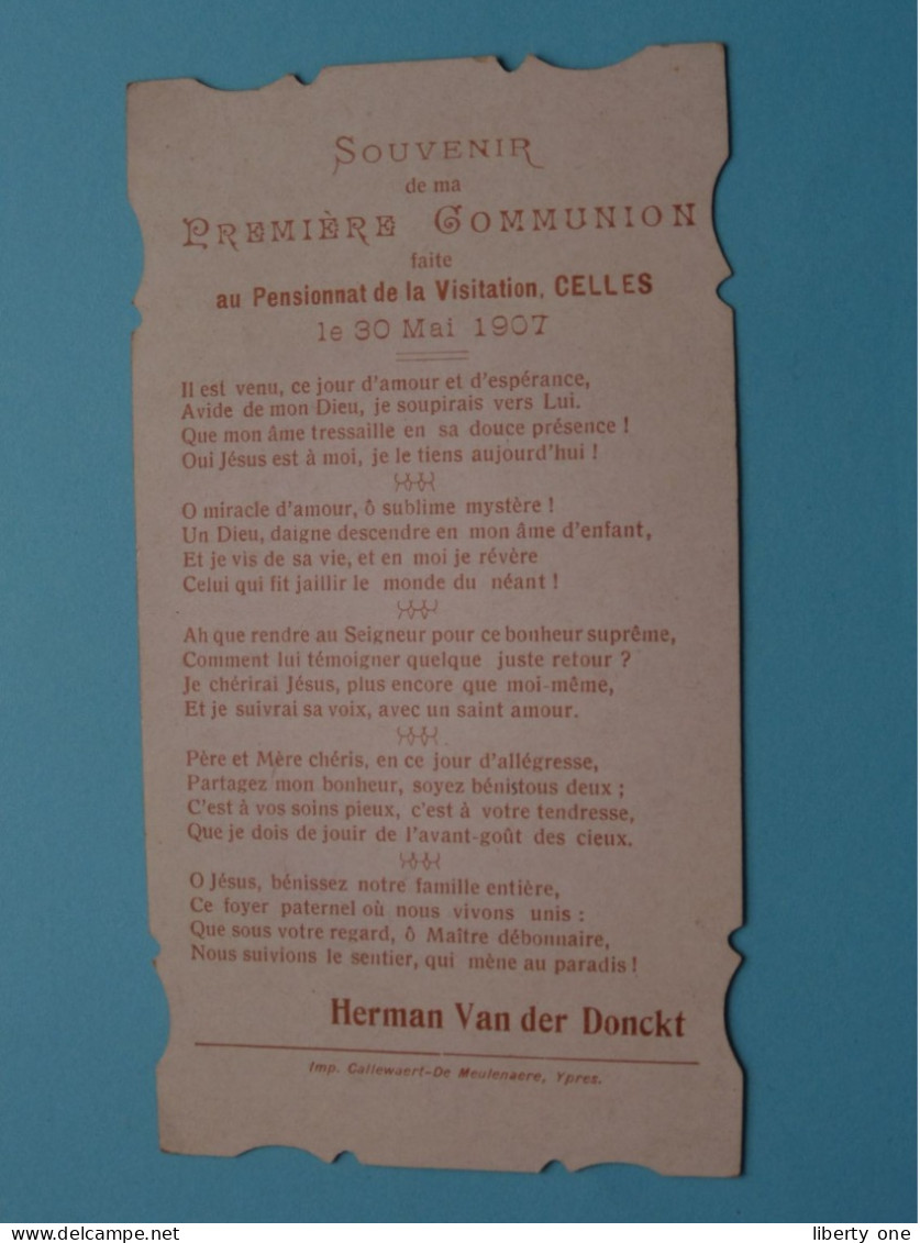 1ere Communion De Herman VAN DER DONCKT Au Pensionnat à CELLES Le 30 Mai 1907 ( Zie / Voir SCANS ) ! - Communion