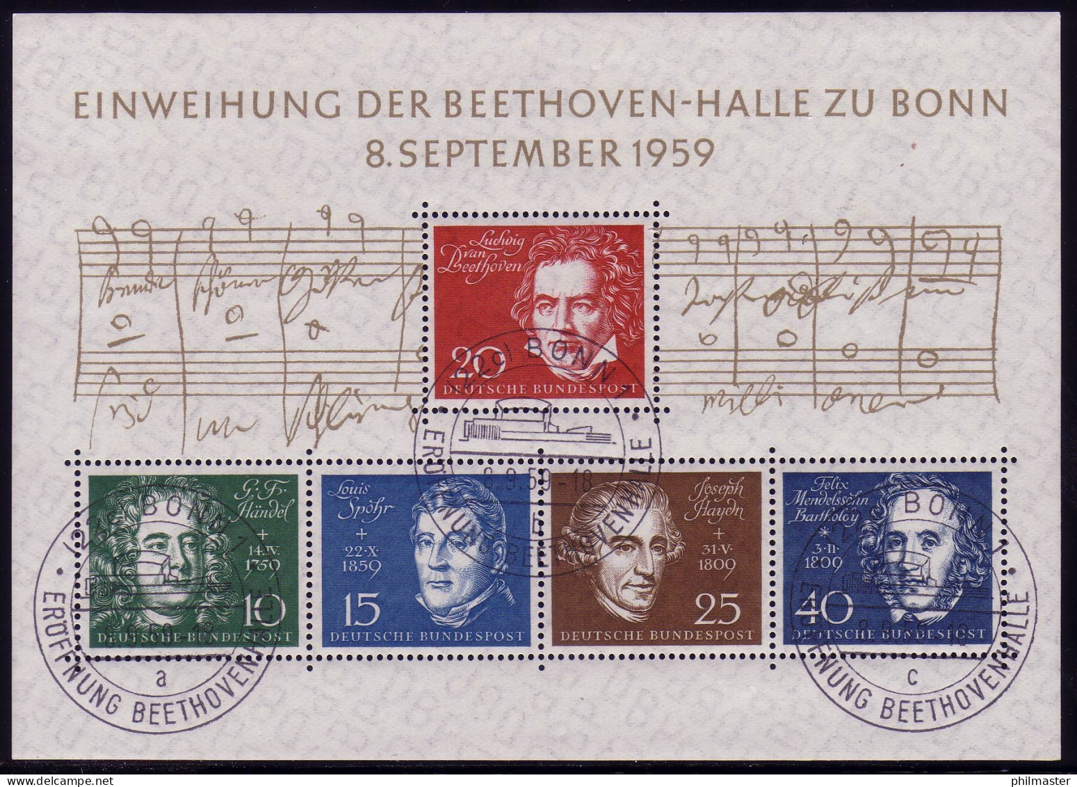 Block 2 Beethovenhalle 1959, ESSt Bonn, Buchstaben A, B, C Geprüft SCHLEGEL BPP - Gebraucht