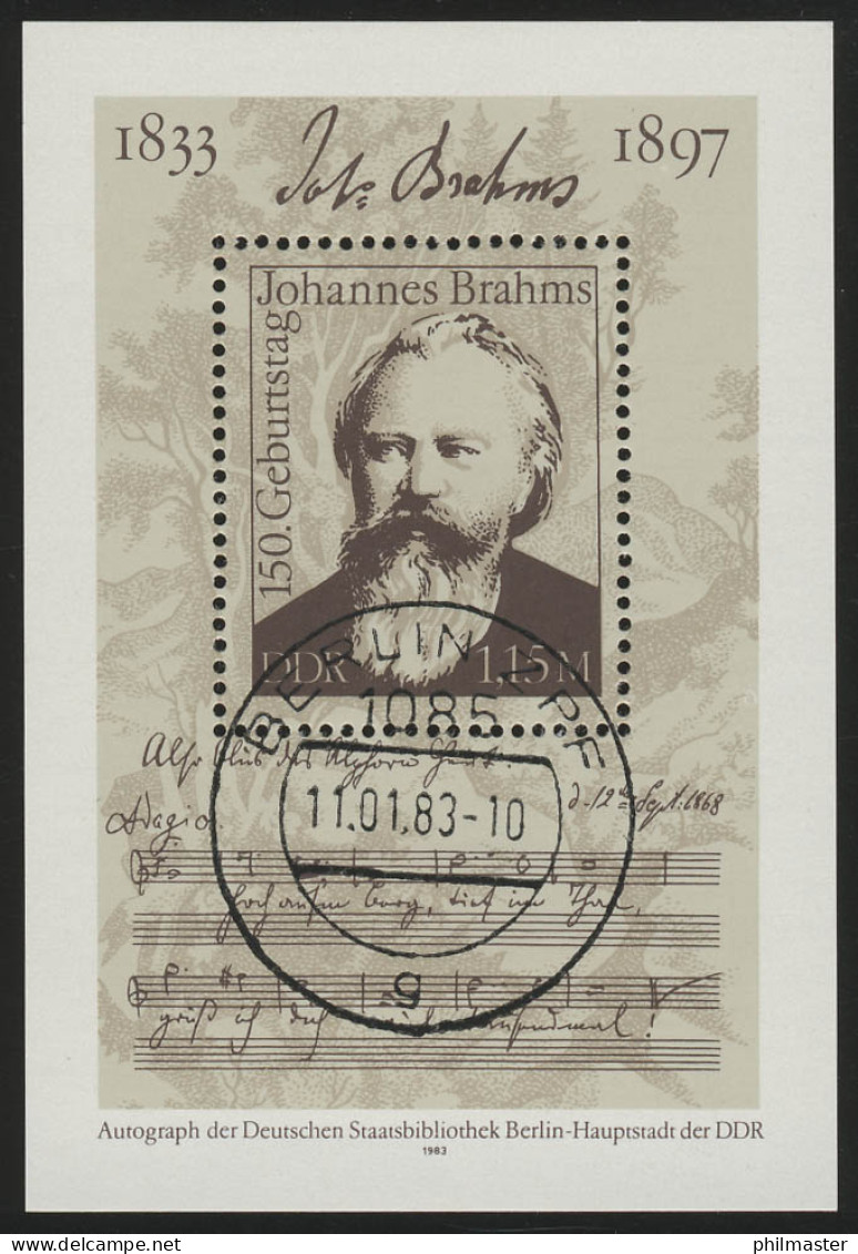 Block 69 Johannes Brahms 1983, Berlin ZPF ET-O 11.1.1983 - Used Stamps