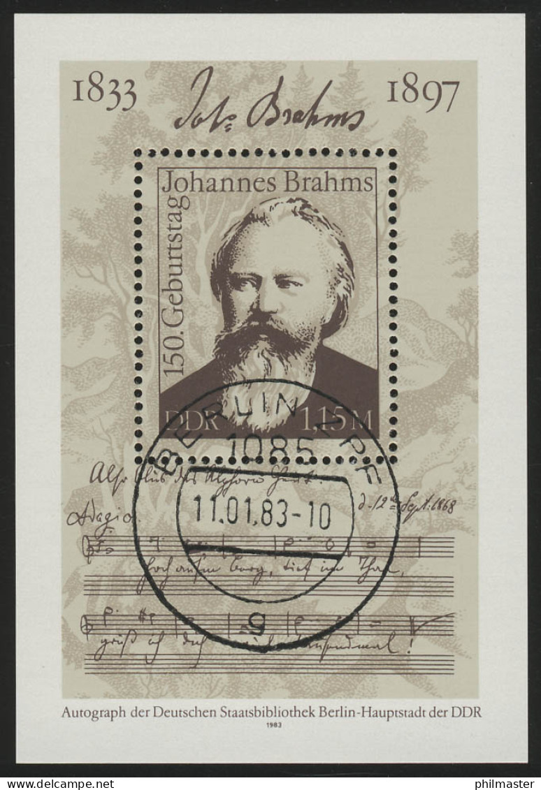 Block 69 Johannes Brahms 1983, Berlin ZPF ET-O 11.1.1983 - Oblitérés