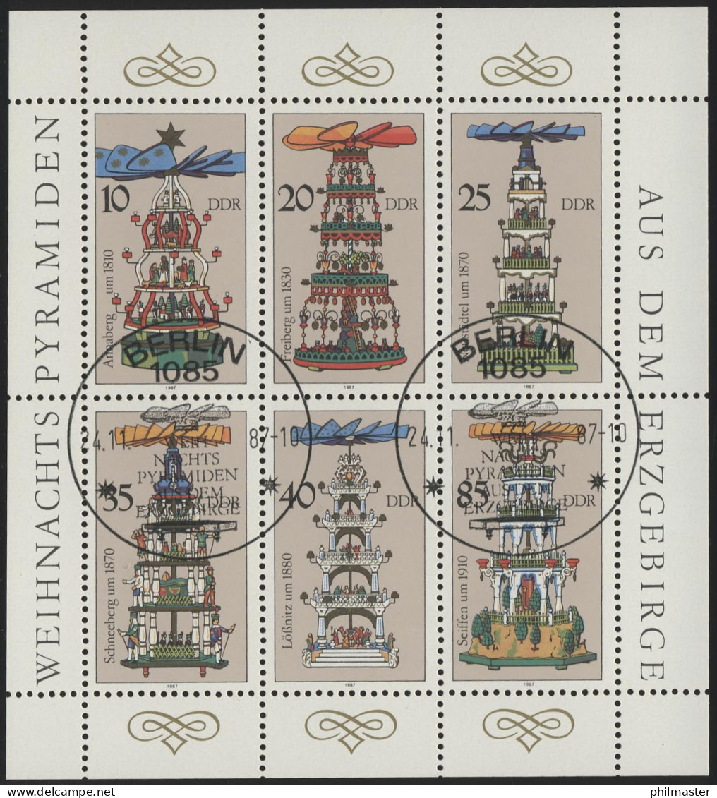 3134-3139 Weihnachtspyramiden-Kleinbogen 1987, ESSt Berlin - Used Stamps