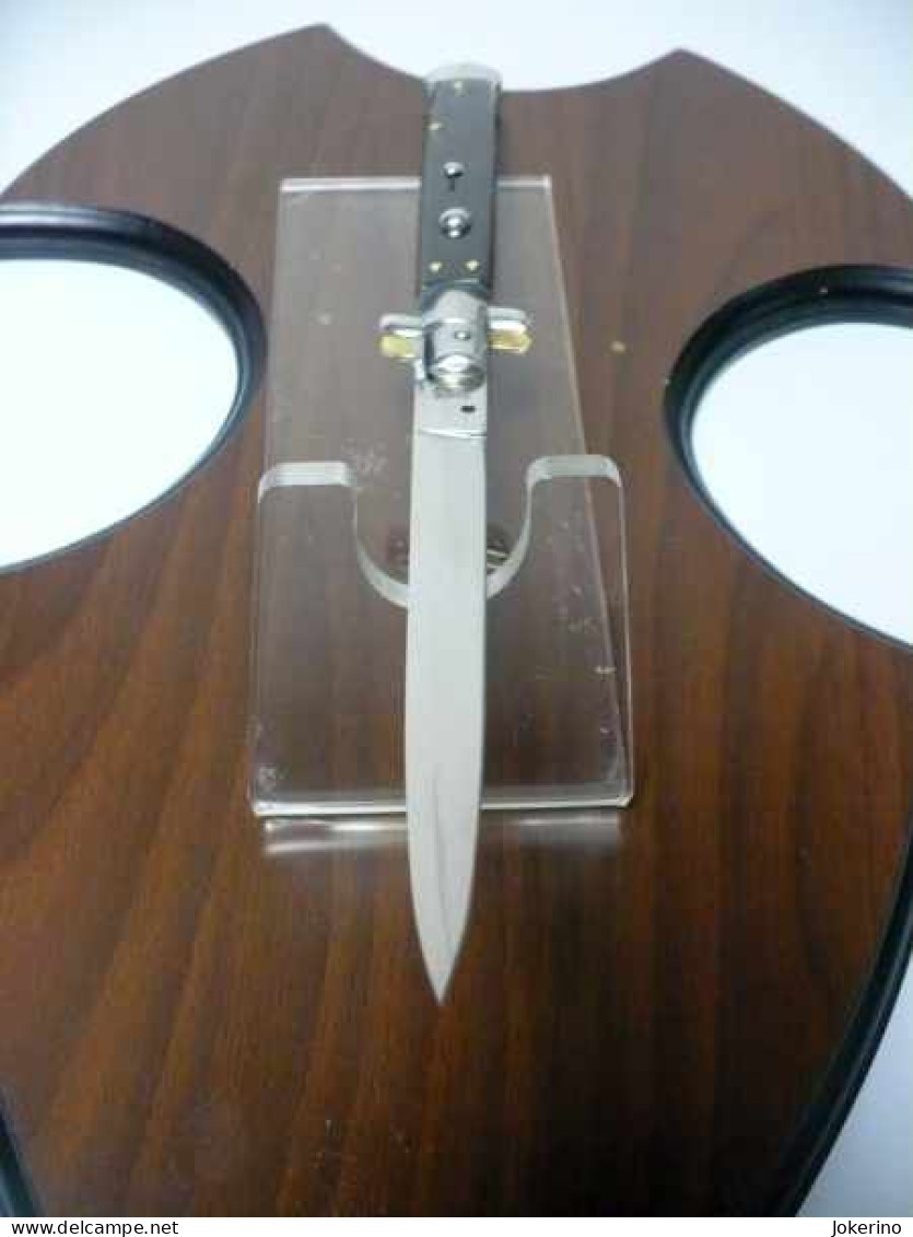 Coltello A Scatto - Italian Stiletto 33 Cm , Impugniatura Di Bufalo Scuro -coltellerie Artigianali Maniago Italy - 3 - Armas Blancas