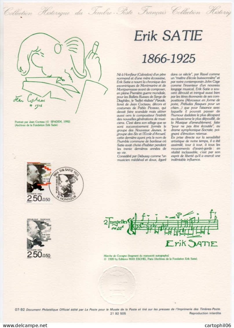 - Document Premier Jour Erik SATIE (1866-1925) - HONFLEUR 11.4.1992 - - Muziek