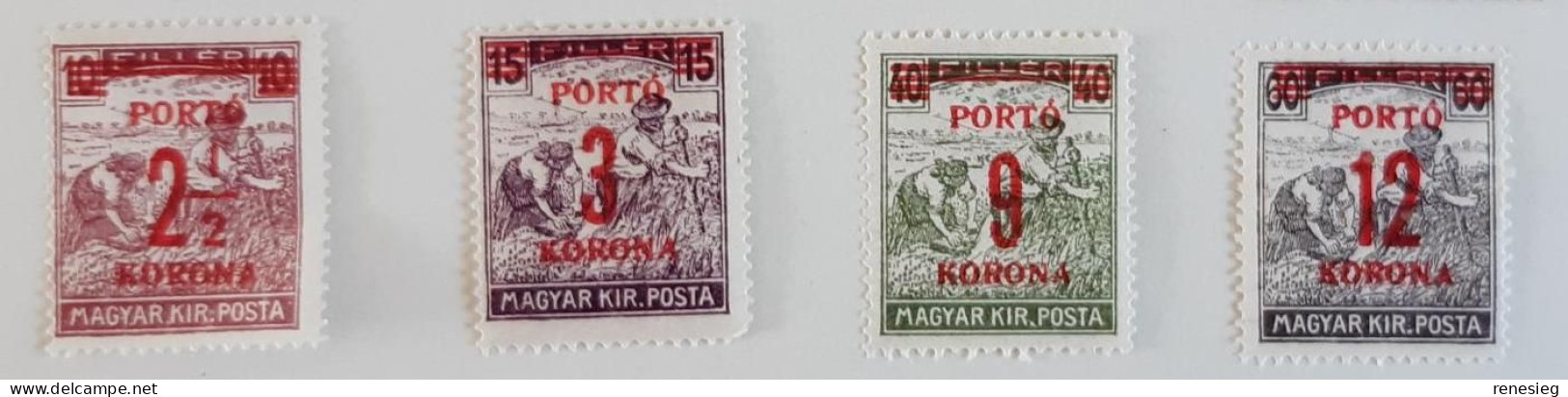 Magyar Taxe Due 1922 Yvert 67 à 70 MH - Segnatasse