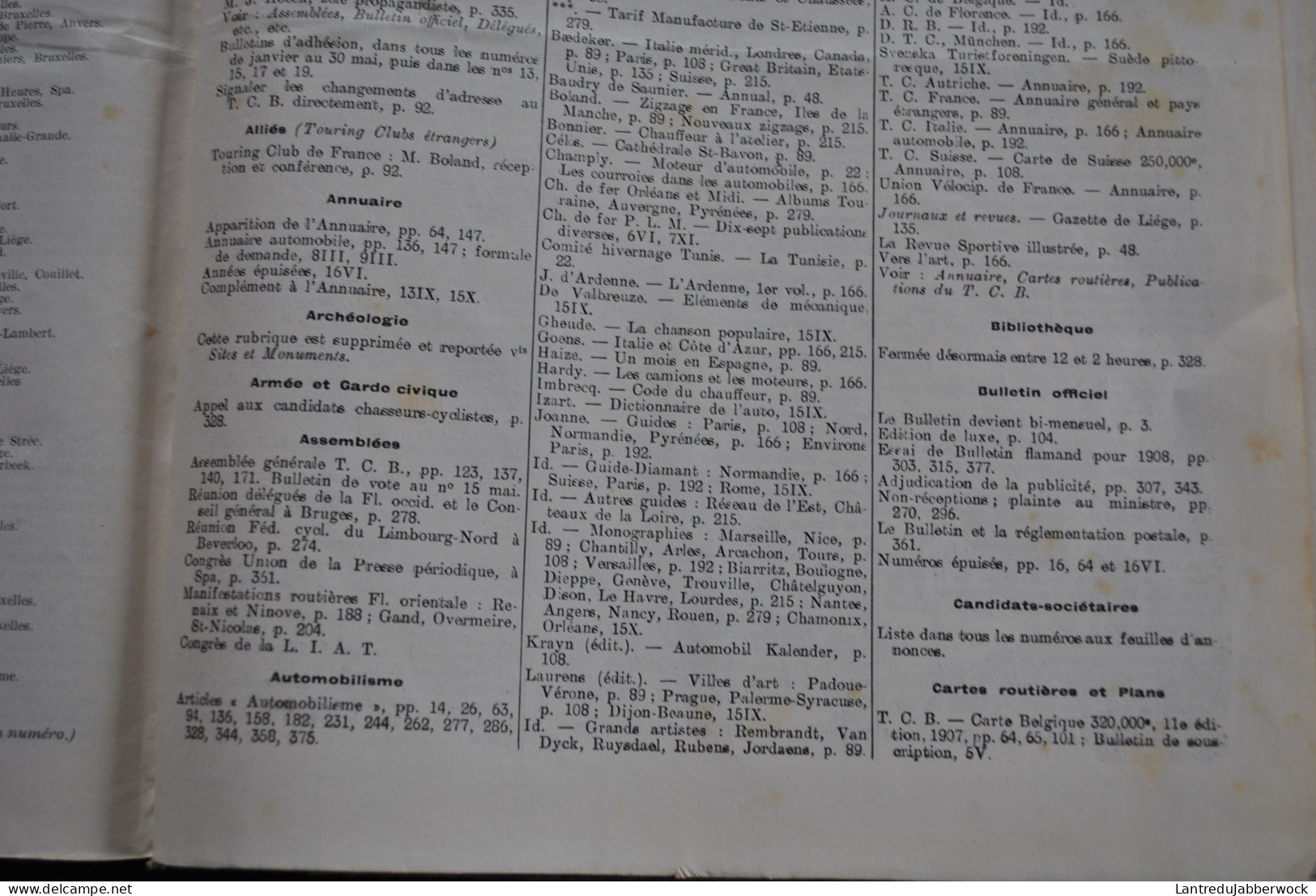 ANNUEL 1907 Bulletin officiel Touring Club de Belgique Alliance des touristes 13è année Régionalisme Tourisme Voyages