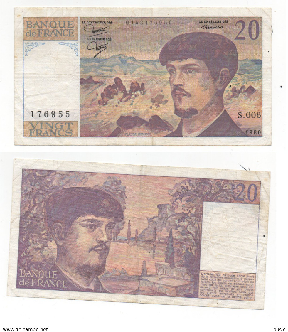 +  BILLET DEBUSSY  20 FRANCS 1980 + TRES PROPRE + - 20 F 1980-1997 ''Debussy''