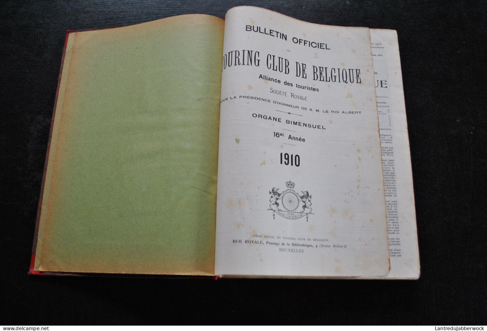 ANNUEL 1910 Bulletin officiel Touring Club de Belgique Alliance des touristes 16è année Régionalisme Tourisme Voyages