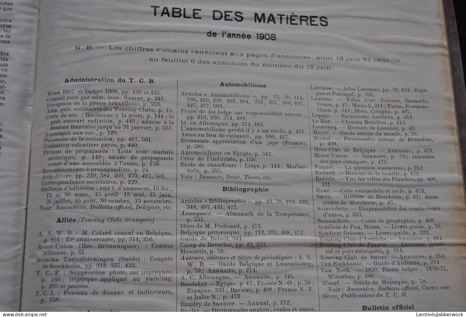 ANNUEL 1908 Bulletin Officiel Touring Club De Belgique Alliance Des Touristes 14è Année Régionalisme Tourisme Voyages - België