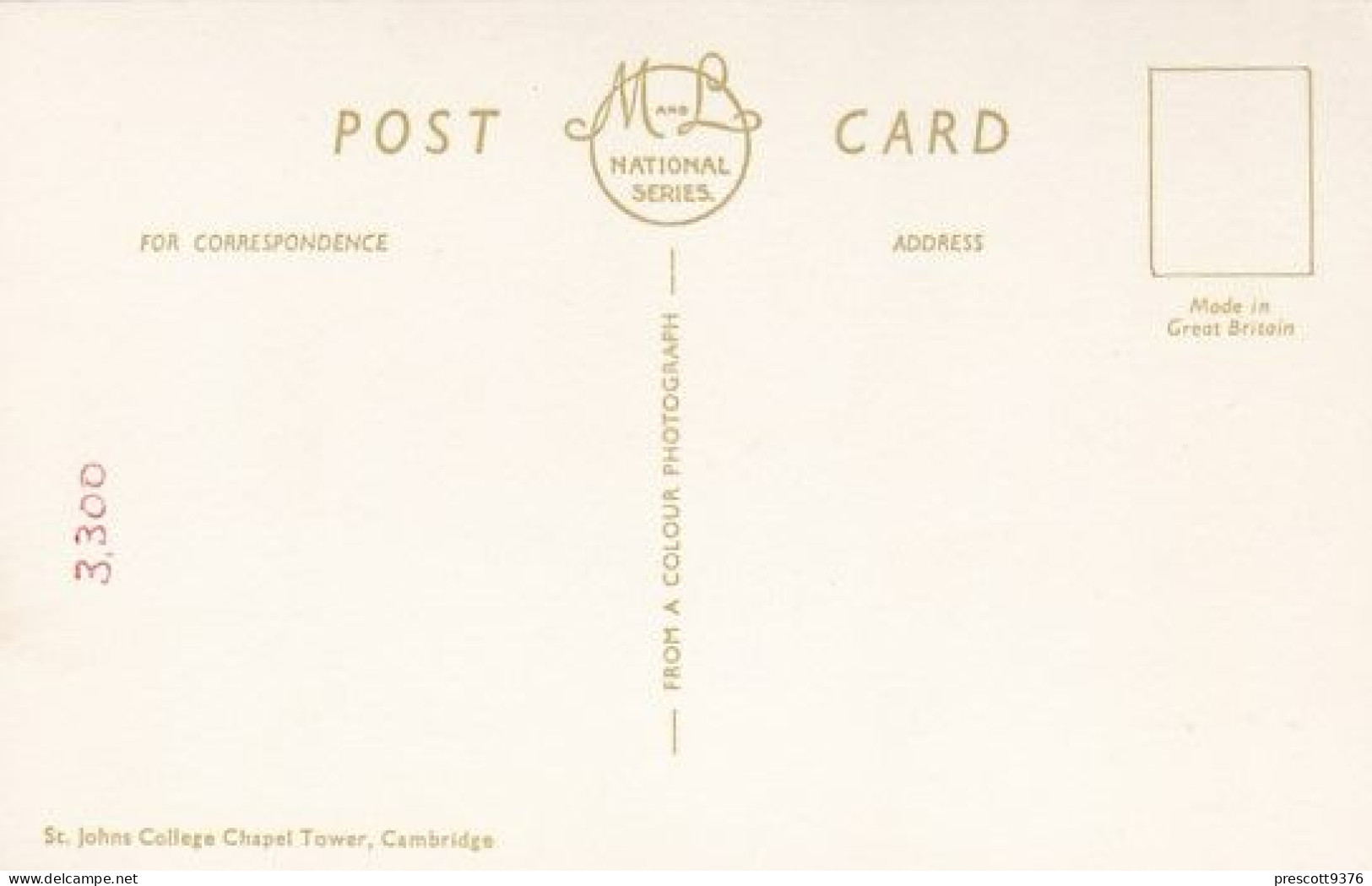 Chapel Tower, St Johns College - Cambridge - Unused Postcard - National Series - Cambridge
