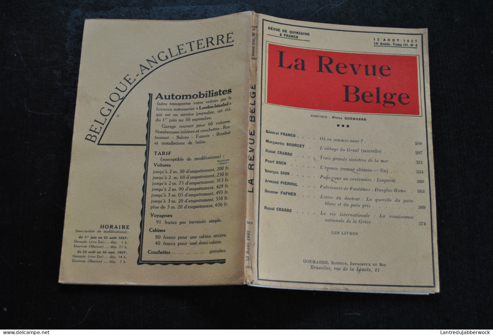 Pierre GOEMAERE La Revue Belge Août 1937 T3 N°4 Pub Publicité Devos Degreef Champagne Chauffage Boogaerts Casino Ostende - België