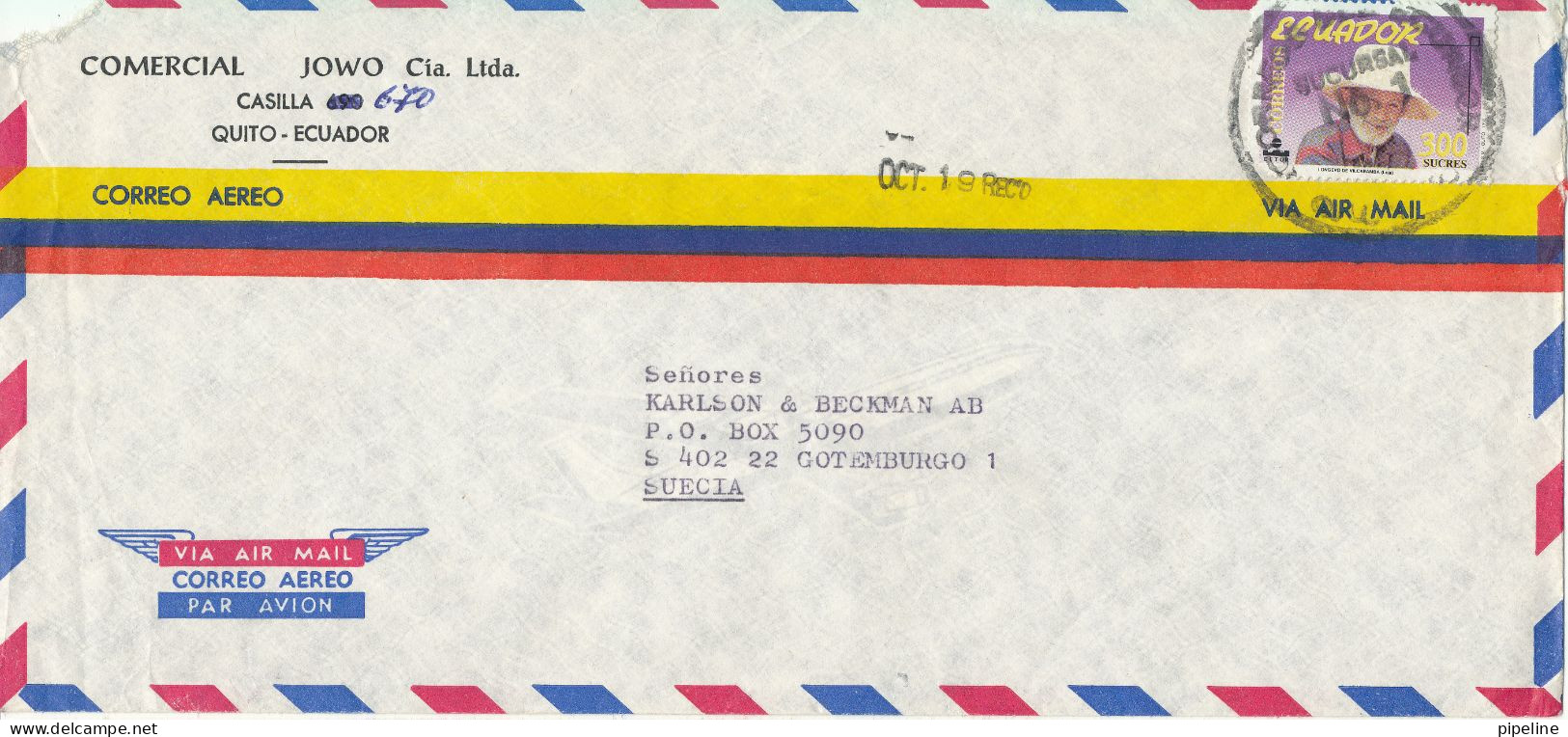 Ecuador Air Mail Cover Sent To Sweden Single Franked - Equateur