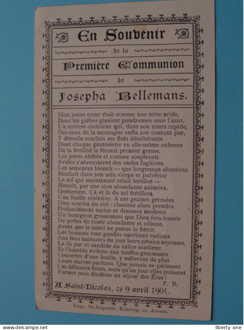 1ere Communion De Josepha BELLEMANS à SAINT-NICOLAS Le 9 Avril 1901 ( Zie / Voir SCANS ) ! - Communion