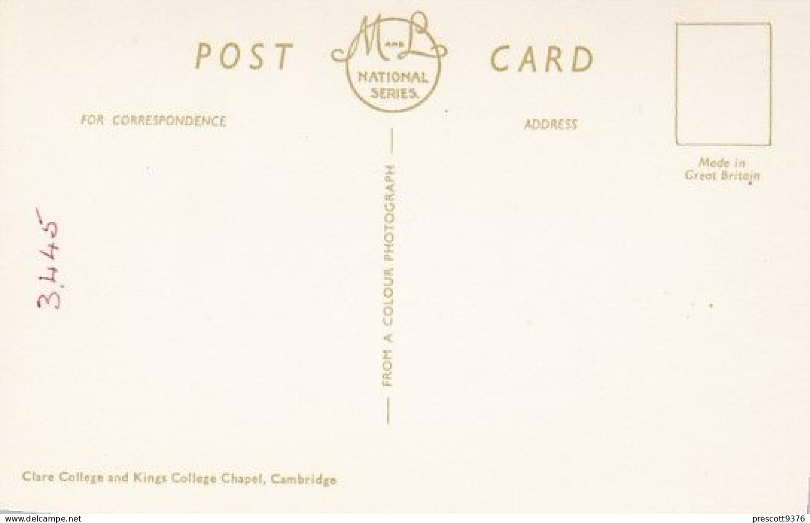 Clare College & Kings College Chapel - Cambridge - Unused Postcard - National Series - Cambridge